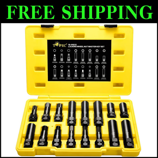 Complete 16-Piece Lug Nut Key Solution - Compatibility with Spline and Hex Types