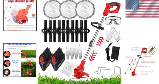 Lightweight Cordless Weed Wacker - Includes 2 Batteries & Various Cutting Blades