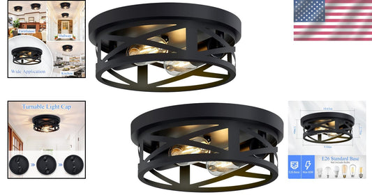 Modern Black 2-Pack Flush Mount Ceiling Light Fixtures for Hallway & Kitchen