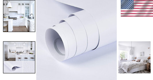 Textured Matte White Self-Adhesive Wallpaper - 15.7" x 39.4" Removable Design