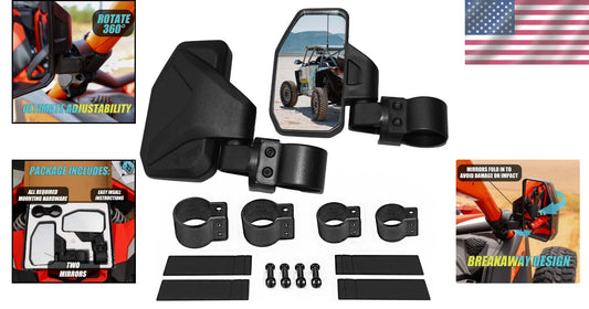 Universal UTV Side Mirror Kit - Adjustable, Breakaway, Fits 1.6"-2" Bars