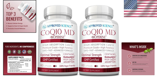 High Potency 300mg Vegan CoQ10 with BioPerine for Rapid Absorption - 360 Count