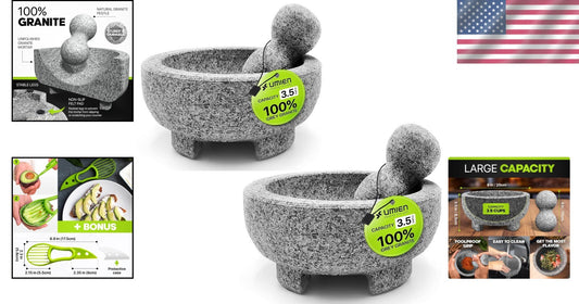 Handcrafted 8-Inch Granite Molcajete Set - 2 Sets for Authentic Spices & Sauces