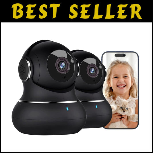Wi-Fi Enabled 2K Indoor Camera - Pet & Baby Monitor with Night Vision - 2 Pack