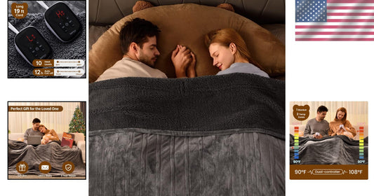 King Size Heated Blanket 100"x90" - Dual Controller with 10 Heating Levels