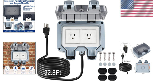 Weatherproof Outdoor Electrical Socket with 32.8Ft Extension Cord for Security
