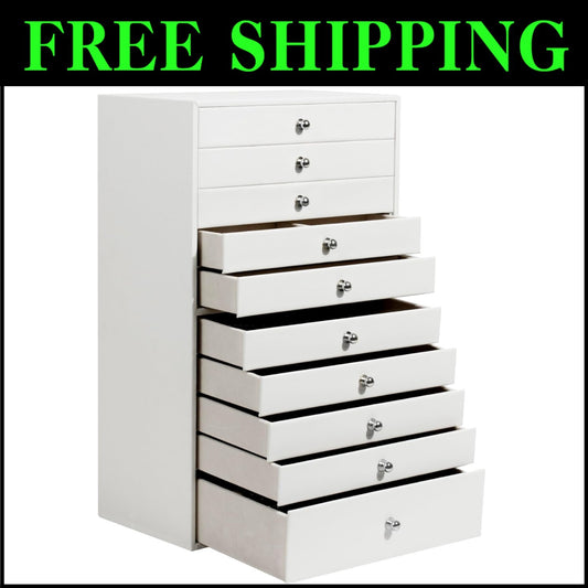 Elegant 10-Drawer Jewelry Box - Organized Storage for Rings, Necklaces & More