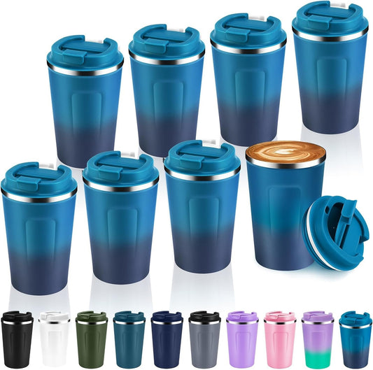 Durable 12 oz Double Wall Stainless Steel Travel Coffee Mugs - 8 Set, Leak Proof