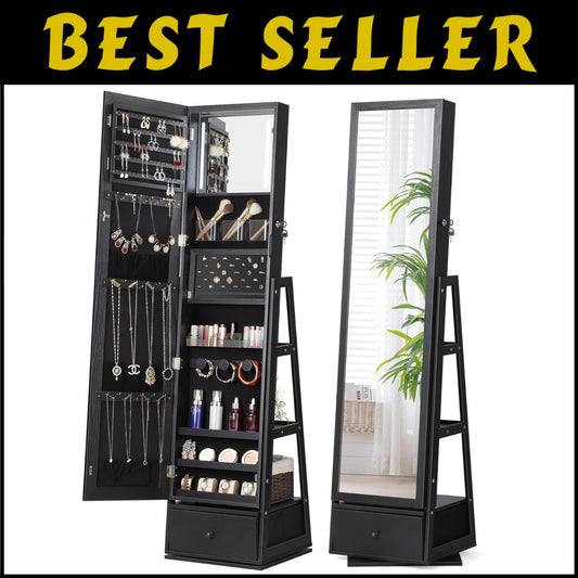 360° Swivel Jewelry Cabinet with Touch Screen Mirror - Elegant Storage Solution