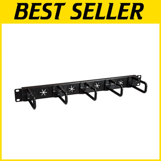 Efficient 1U 19" Cable Organizer: Rack Mount with D-Ring Hooks & Pass-Through