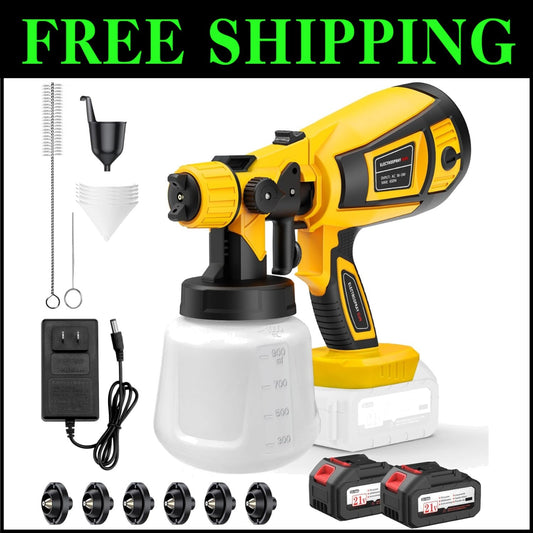 650W Cordless Paint Sprayer with 2 Batteries & 3 Modes - 1000ml Container