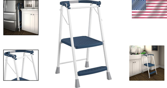 Family-Friendly 2-Step Folding Stool with Slip-Resistant Platform and Snack Tray