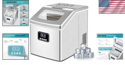 Quiet Operation 40Lbs/Day Ice Maker with Removable Basket – Ideal for Home & Bar