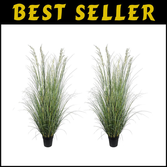 Tall Artificial Grass Plant 71in (Set of 2) in Durable Black Pots for Indoors
