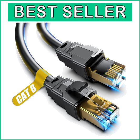 60ft Weatherproof Cat 8 Ethernet Cable - 2000MHz, Ideal for Indoor & Outdoor