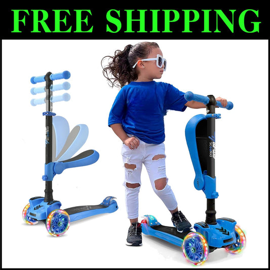 LED Light-Up 3-Wheeled Kids Scooter with Adjustable Handlebar & Foldable Seat