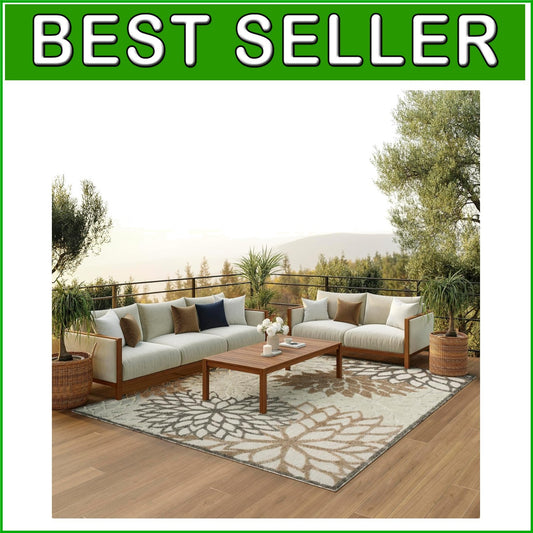 9' x 12' Stain Resistant Polypropylene Rug—Floral Pattern for Living and Patio