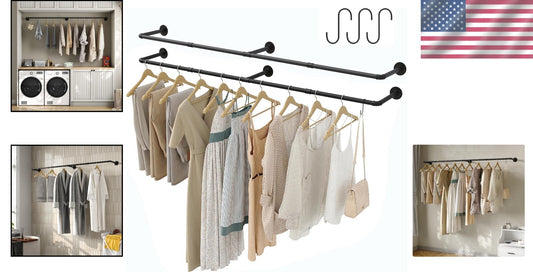 Portable 72''L Iron Clothes Rack with Hooks – Ideal for Laundry and Retail
