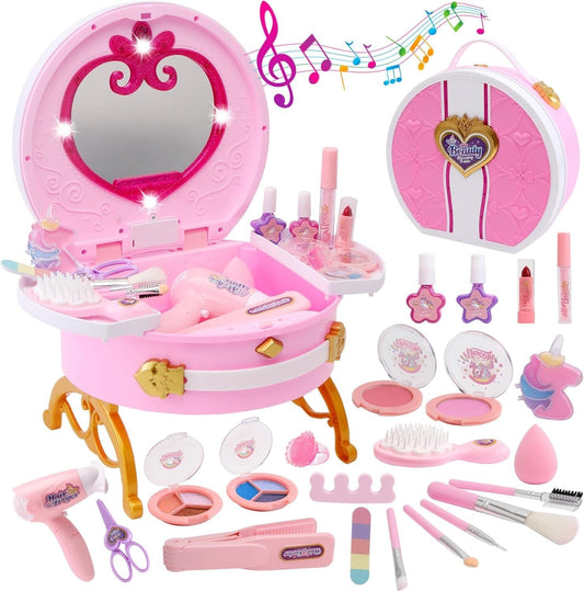 Deluxe Kids Makeup Kit with Lights & Sounds - Princess Vanity Set for 3-10 Years