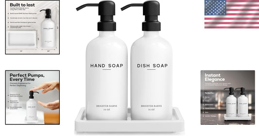 Versatile Hand & Dish Soap Dispenser Set with Ceramic Tray for Elegant Spaces
