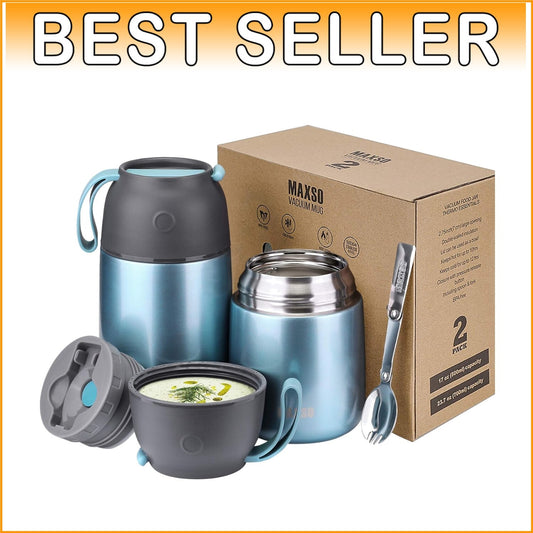 2-Pack Vacuum Insulated Soup Jars - Leak-Proof Food Thermos for On-the-Go Dining