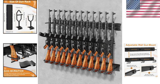 Heavy-Duty 12-Slot Adjustable Gun Rack – Artful Display for Firearm Enthusiasts