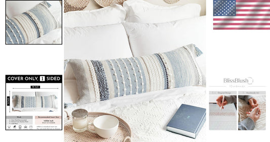 Artisan-Made 14x36 Coastal Blue Decorative Lumbar Pillow Cover for Modern Spaces