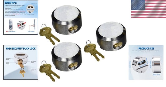 Weather-Resistant Puck Locks - Portable Solid Steel Trailer Lock, 3 Pack