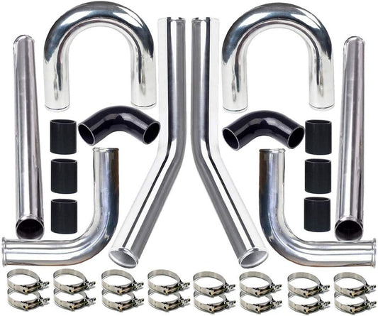 Complete Aluminum Turbo Intercooler Pipe Kit 2.5" with 16 Stainless Steel Clamps