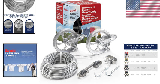 150 Feet Heavy-Duty PVC Coated Clothesline Kit - Complete with Pulleys and Hooks