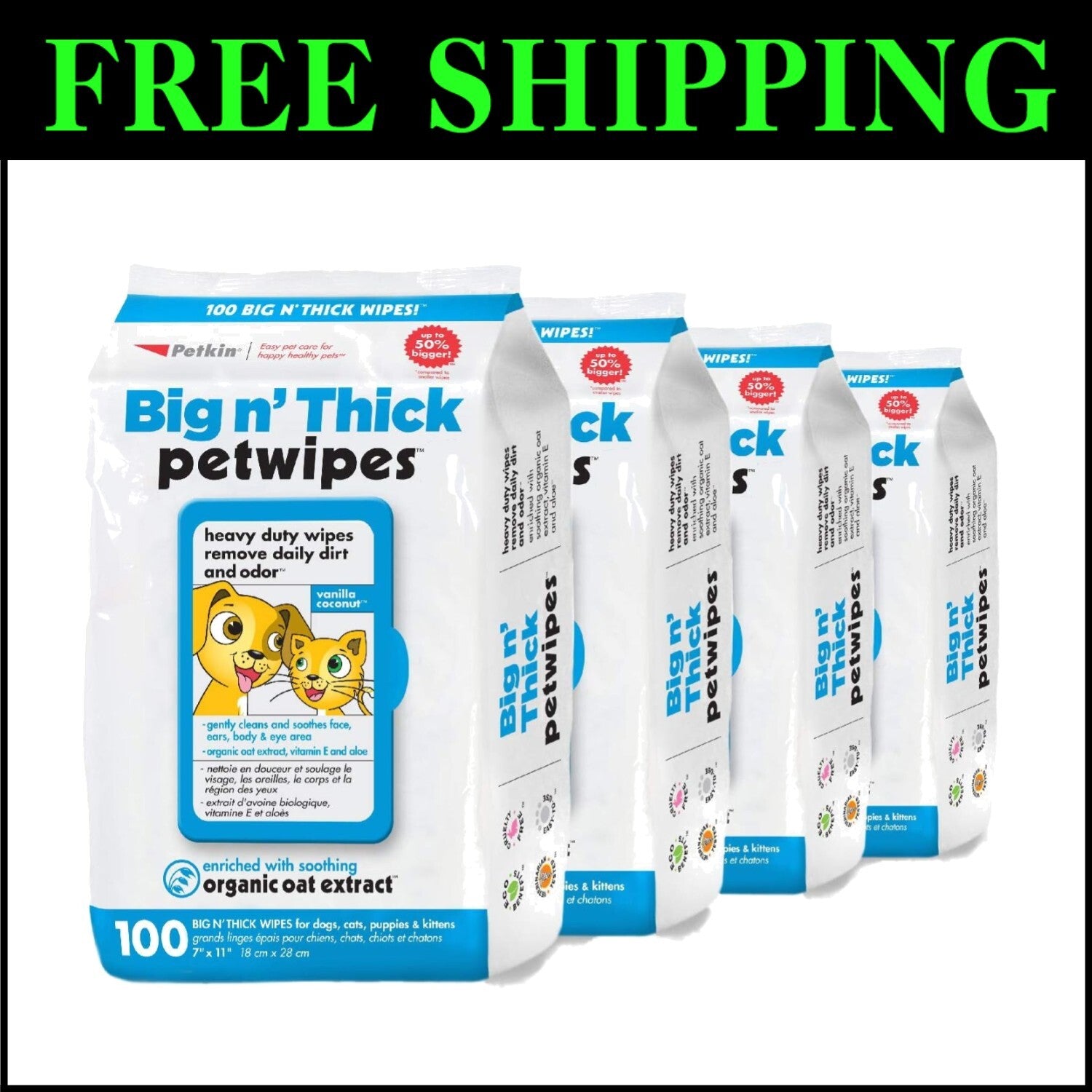 Extra-Large Pet Wipes for Quick Clean-ups - 400 Wipes with Coconut Scent
