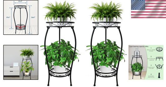 CASIMR 2-Pack 26.6'' Tall Metal Plant Stand – Rustproof & Indoor/Outdoor Use