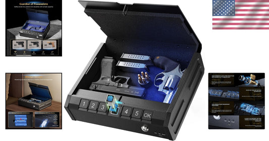 Steel Biometric Gun Lock Box with Emergency Power Supply - Ideal for Home or Car