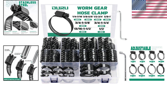 Durable Adjustable Hose Clamps Kit - 1/4" to 2" Black Stainless Steel Collection
