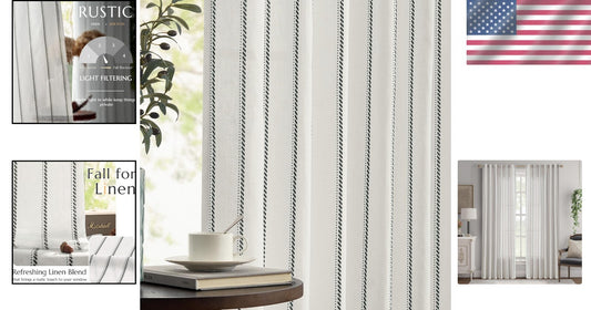 Chic Light Filtering Curtains 84" Long, Farmhouse Striped Design - 2 Panel Set