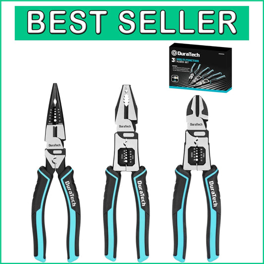 Ergonomic 3-Piece Pliers Set: 8.5" Lineman, Long Nose, and Diagonal Cutters