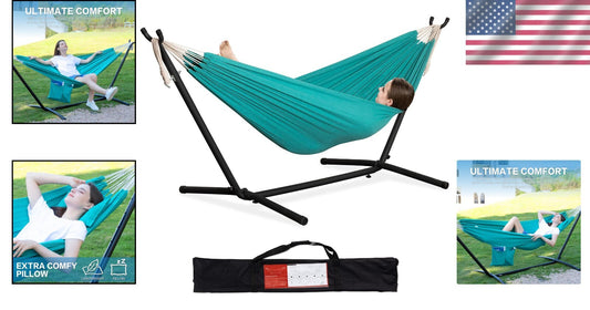 Elegant Aqua Double Hammock with Heavy Duty Steel Stand - 2 Person Outdoor Bliss