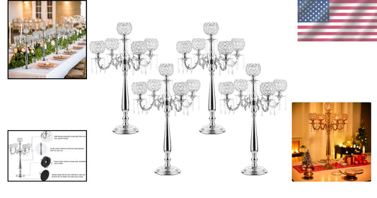Luxury Crystal & Silver Candelabra Holders - 4 Elegant Sets for Special Events
