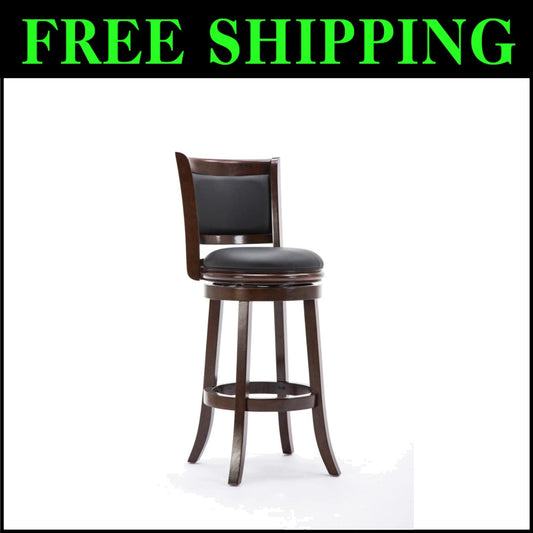 Comfortable 29-Inch Augusta Swivel Stool with Rubberwood Frame and Faux Leather