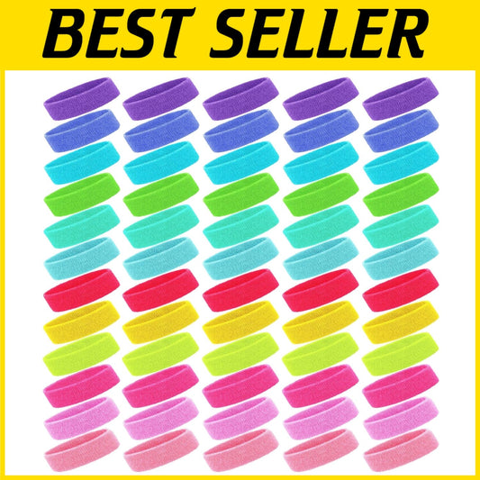 60 Pack Neon Sports Sweatbands - Breathable Headbands for Active Lifestyle