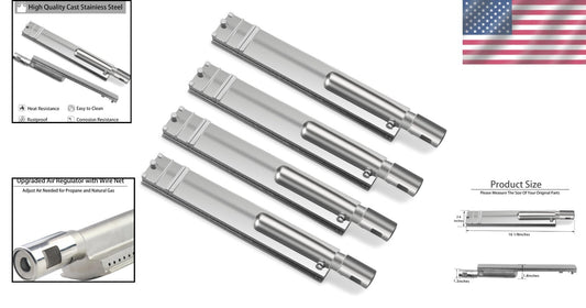 Durable 16 1/8" Stainless Steel Grill Burner Tubes with Air Regulator - Set of 4