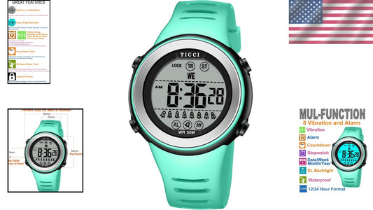 Unisex Waterproof Watch with 8 Vibrating Alarms - Ideal for Medication Reminders