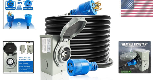 30FT 30 Amp Generator Cord & Power Inlet Box for Outdoor Safety and Reliability