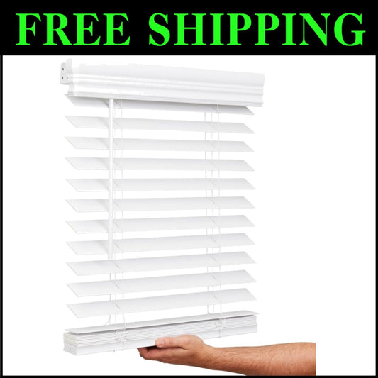 Durable 2" Cordless Faux Wood Blinds, Bright White, 35" x 72" - Easy Install