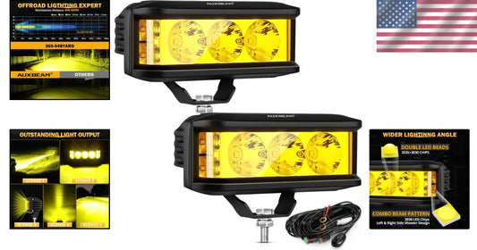 Compact Waterproof Amber LED Light Bar with Side Shooter - 68W Brightness
