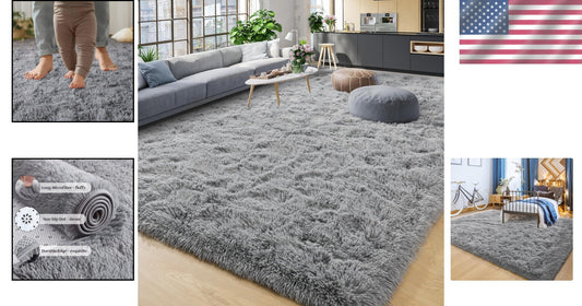 8x10 Ultra Soft Machine Washable Grey Shag Area Rug for Cozy Living Spaces