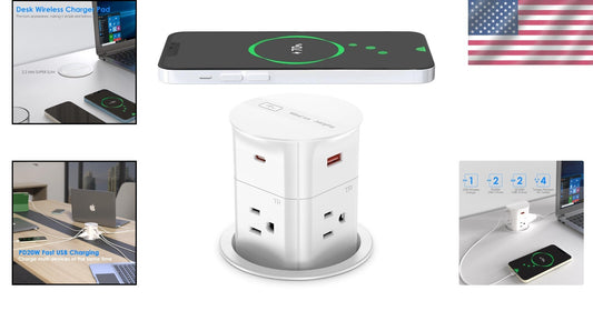 3.15" Pop-Up Countertop Outlet with 15W Wireless Charger & 800J Surge Protection