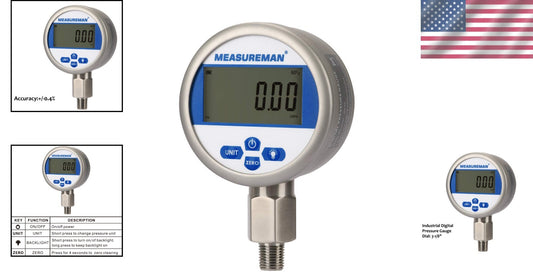 Battery-Powered Digital Pressure Gauge 0-10000psi - Compact Stainless Steel Case