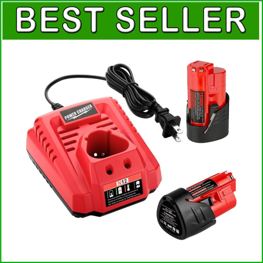 2 Pack 3500mAh Milwaukee M12 Lithium Batteries with Rapid Charger - 12V Power