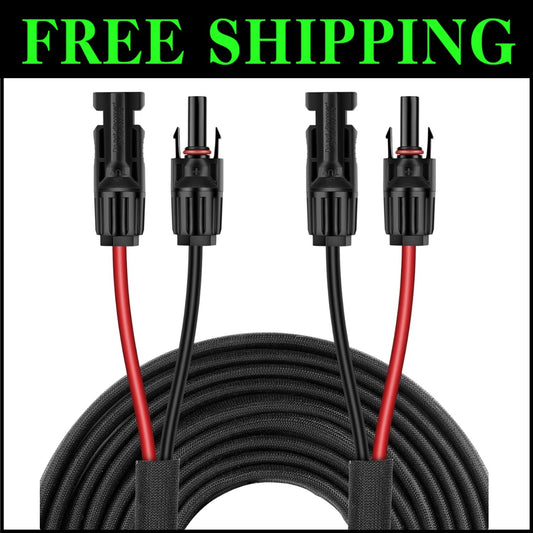 Versatile 10AWG Solar Extension Cable - 50FT with Male and Female Connectors